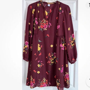 Old Navy Maroon Floral Dress with Slip Size S